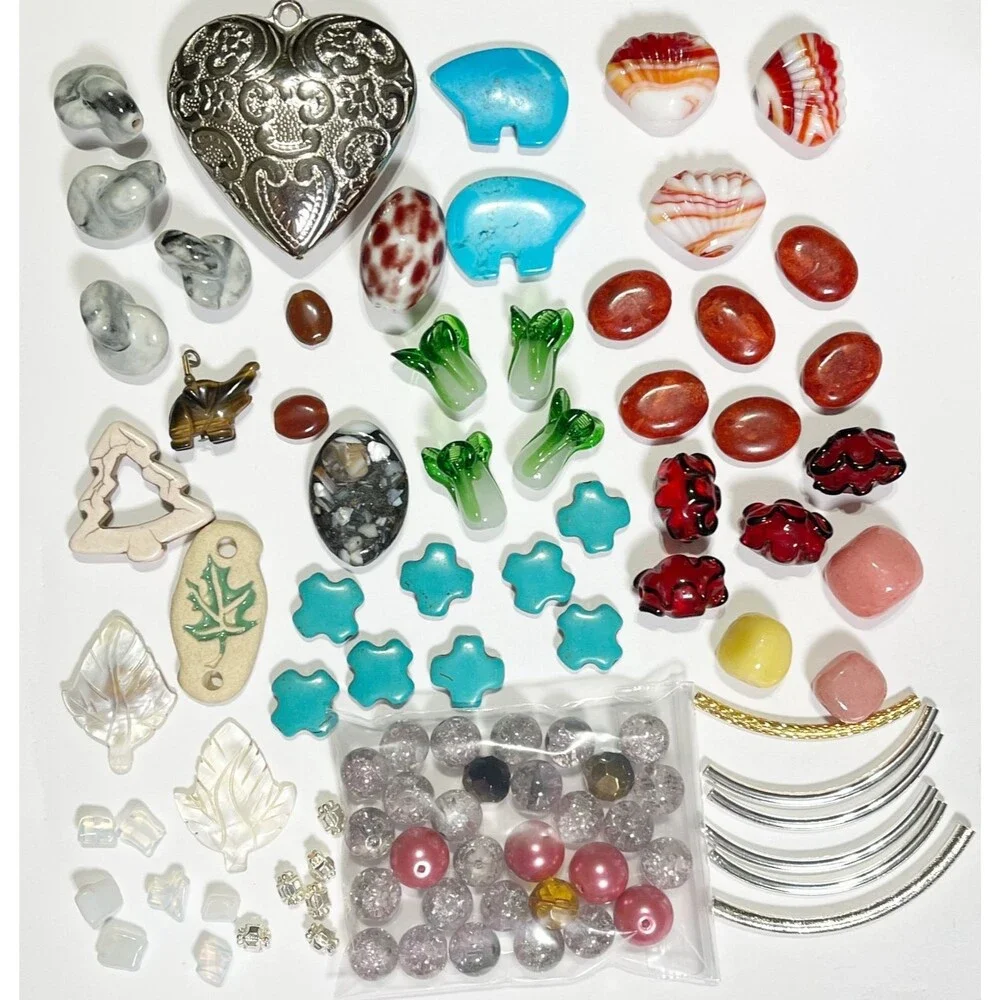 VTG - Now Lot Colorful Beads Glass Metal Stone Eclectic Variety Jewelry Making